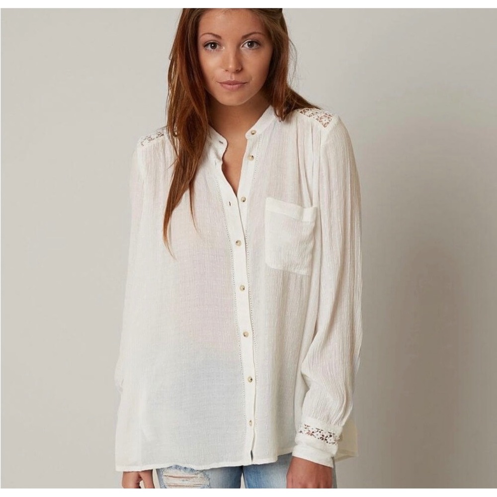 Free People Boho Renfair Edwardian Button Top Womens‎ Medium Crochet Fairy Chic